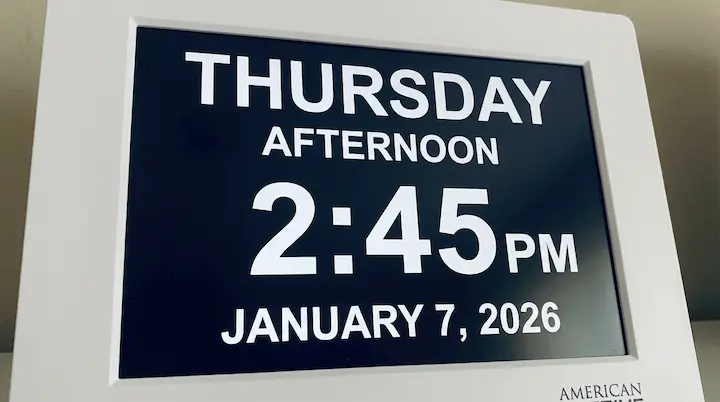 American Lifetime Digital Calendar Day Clock with large display showing weekday, date, and time of day.